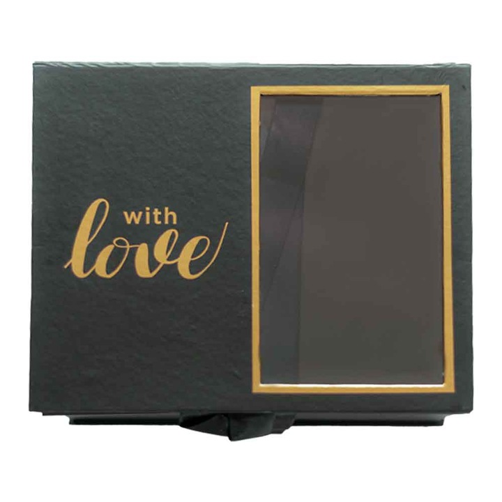 Комплект от 2 кутии With Love с капак и прозорец, Createur, черни, 24 x 20 x 11 cm