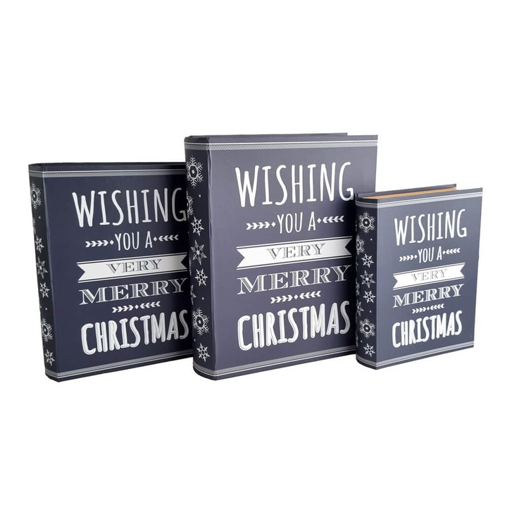 Комплект от 3 коледни кутии за картички, модел Merry Christmas, картон