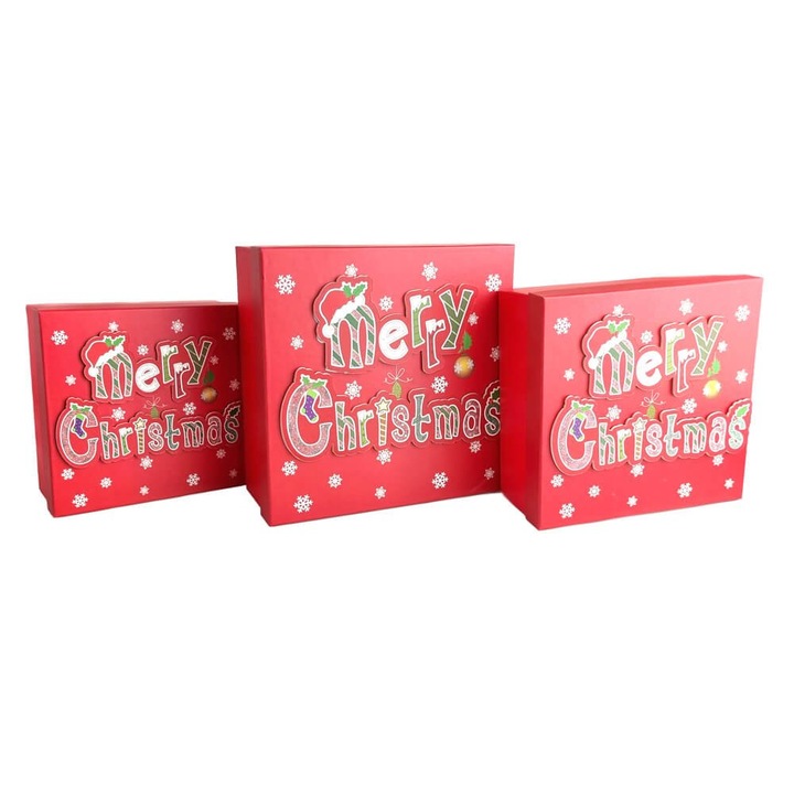 Комплект от 3 големи 3D правоъгълни кутии Christmas - Merry Christmas, картонени