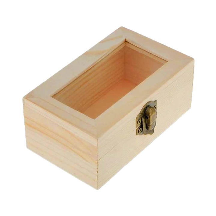 Правоъгълна кутия с прозорец, дърво, кафяво, Createur, 12x7x5см