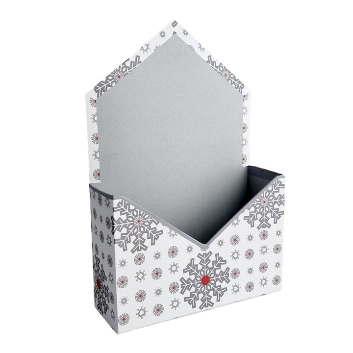 Коледна кутия за пликове с модел бели снежинки, Createur, картон, 20x7 см