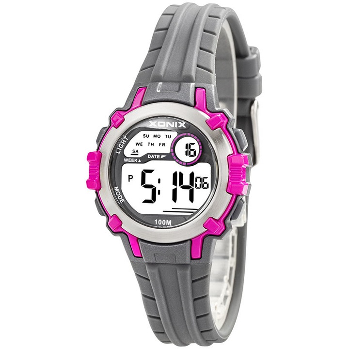 Ceas copii Xonix, GZX38C/5, Gri, digital, functii sport, rezistenta la apa 10 ATM