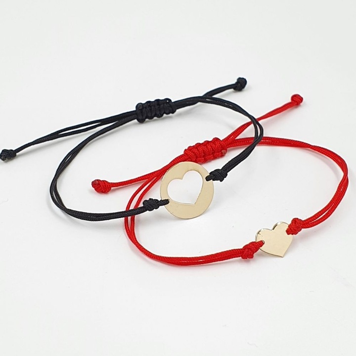 Set Bratara snur, Model inima decupata si inima plina, din aur 14K