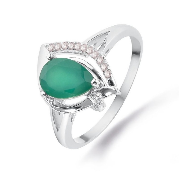 Inel argint cristale semipretioase agat verde si cubic zirconia