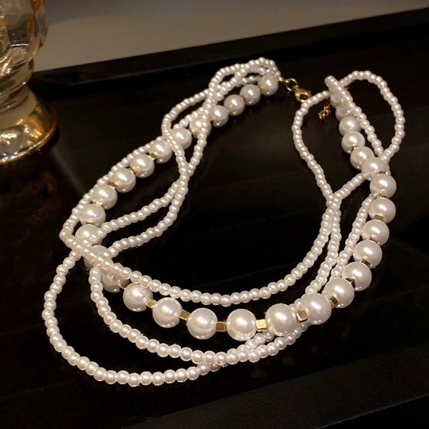 BSLVWG Collana Choker Multi Strati Con Perle Simulate – Elegante Gioiello Placcato Rodio Per Matrimoni E Cerimonie