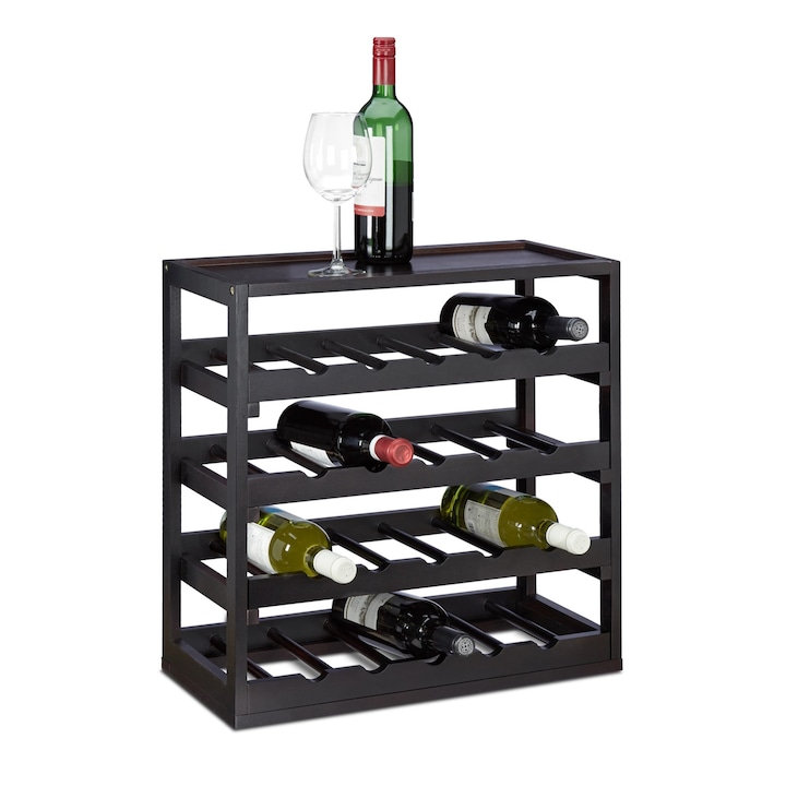 Suport sticle vin Relaxdays, din lemn, negru, 20 sticle, 52 x 52 x 25 cm