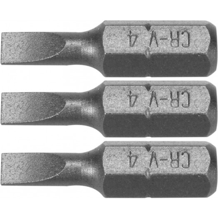 Set 3 biti profil lat SL4 Sthor, prindere hexagonala 1/4", lungime 25 mm