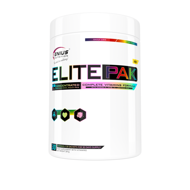 Pachet cu vitamine si minerale Genius Nutrition, ElitePak pentru dezvoltare si refacere musculara, 30 pachete