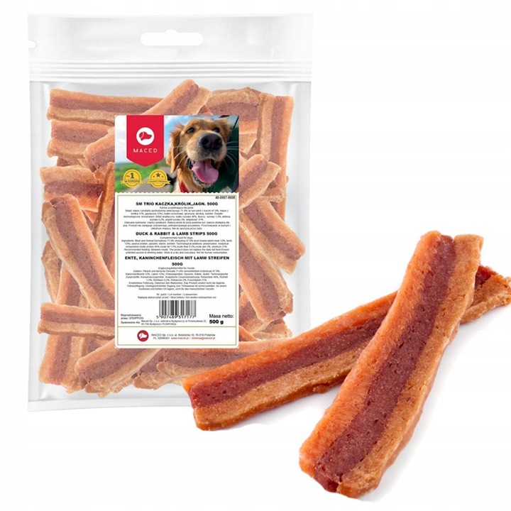 Recompense pentru caini Maced, Trio, Rata/Iepure/Miel, 500g