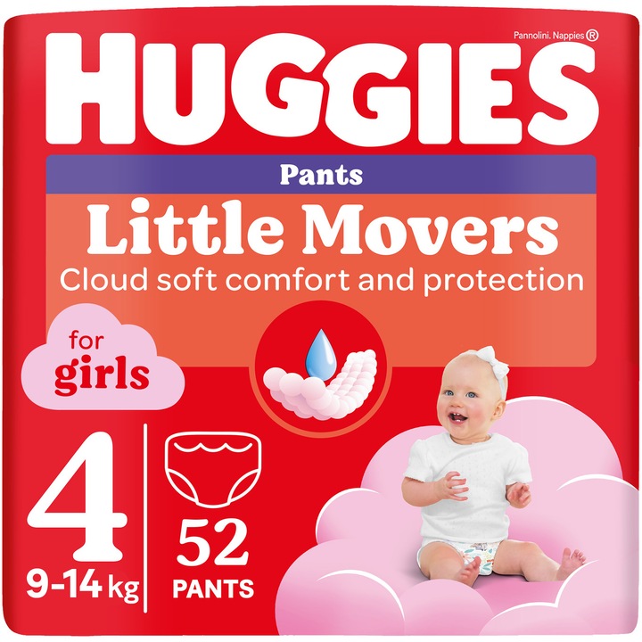 Huggies Pants bugyipelenka 4, 9-14 kg, Mega pack, Lánynak, 52 db