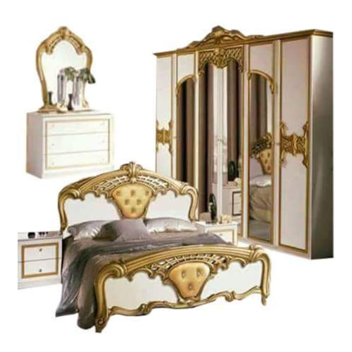 Dormitor italian clasic alb lucios cu auriu EVA ALB GOLD