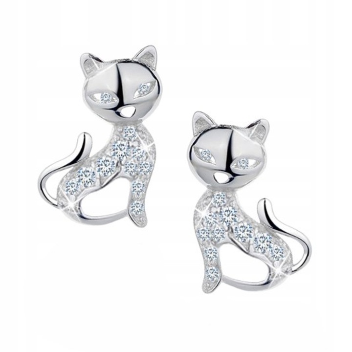 Cercei. Mennica Bydgoska. Argint. Model pisici. Argintiu