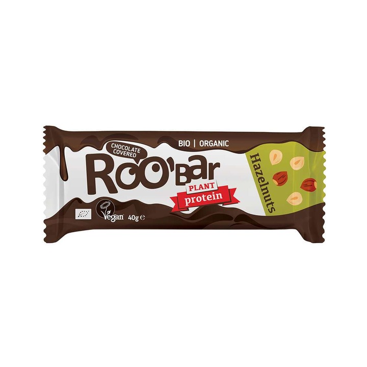 Hazelnut Protein Bar Covered With Chocolate, Bio, Roobar, 40g, Cutie 16 x 40 g
