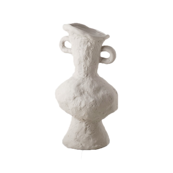 Vaza decorativa stil Wabi Sabi, minimalista, manufacturata din ceramica, forma neregulata, 25.5 cm