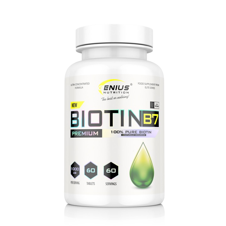 Supliment alimentar Biotin B7, Genius Nutrition, 60 tablete pentru par, unghii si piele mai sanatoase
