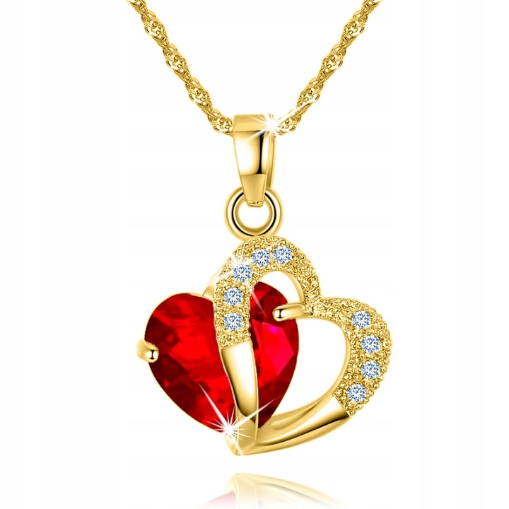 Colier dama, Mennica Bydgoska, Model inima, Argint, Pietre zirconiu, 50 cm, Auriu/Rosu