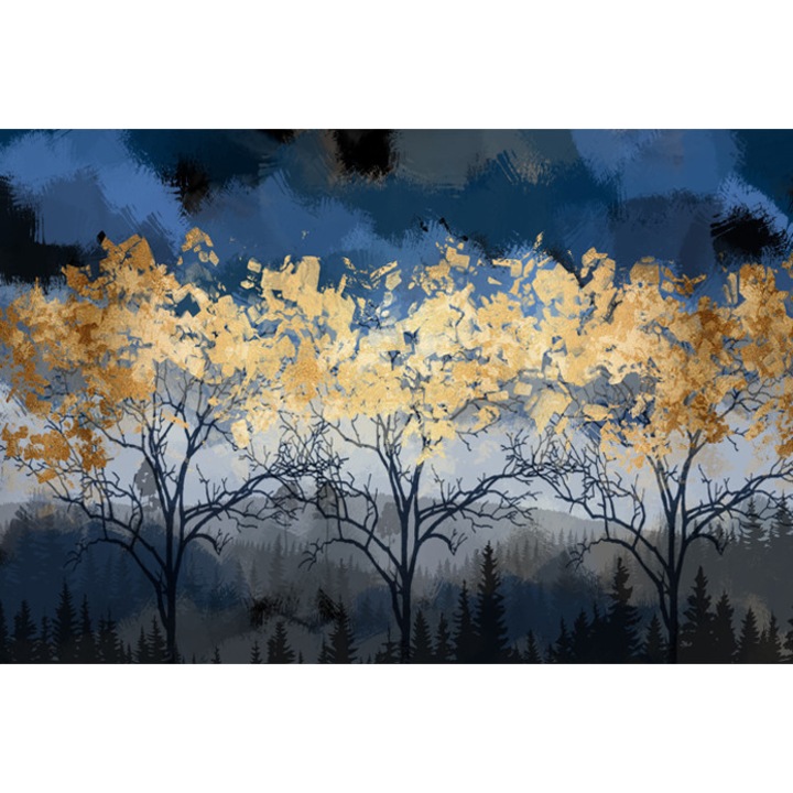 Fák tapéta, PoStar, Szintetikus szál, 400x254 cm, Kék/Arany