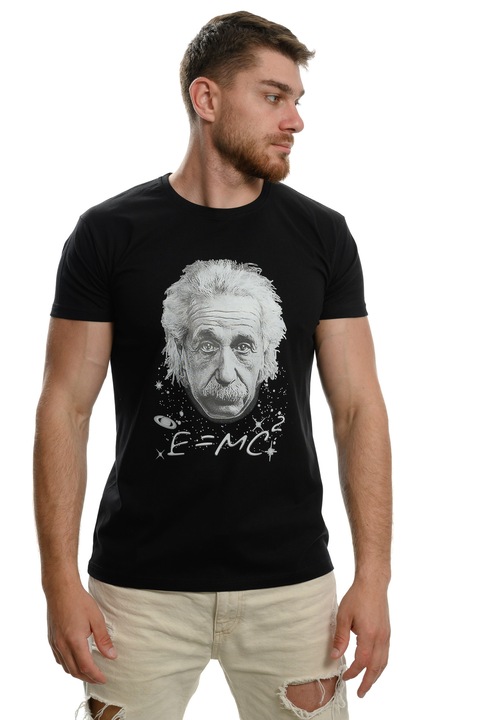 Férfi Printex póló, Albert Einstein felirattal, transzfernyomás, fekete