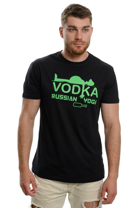 Férfi Printex Póló, Vodka, Orosz Jóga, Vodka, Orosz Jóga, Transzfernyomás, Fekete
