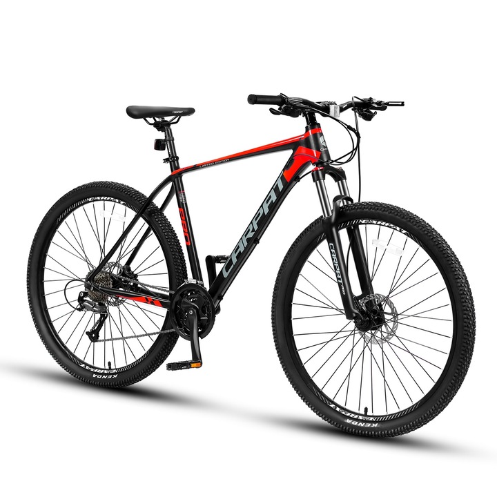 Bicicleta Mountain Bike CARPAT PRO C26227H LIMITED EDITION, Roti 26 inch, Echipare Shimano Altus 27 viteze, Frane Hidraulice Disc, Cadru Aluminiu, Culoare Negru/Rosu
