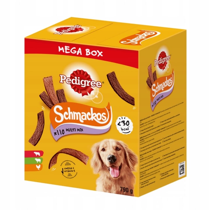 Snacksuri pentru caini Pedigree Schmakos Mega Box, Mix de carne, 790g