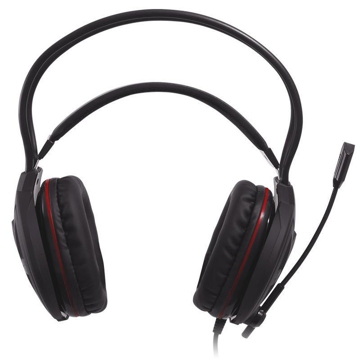 Casti stereo microfon, Gamdias, Cablu 1.2m, Negru/Rosu