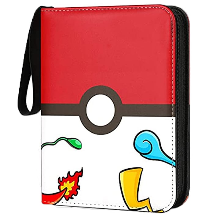 Vaxiuja Pokemon kártya tároló doboz, 400 zseb, cipzárral, vízálló, piros/fehér