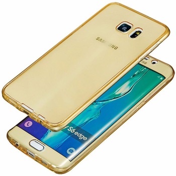 Husa Full TPU 360° (fata + spate), ultra-slim 0.3 mm pentru Samsung Galaxy S6 Edge, Gold Transparent Husa Full TPU 360° (fata + spate), ultra-slim 0.3 mm pentru Samsung Galaxy S6 Edge, Gold Transparent