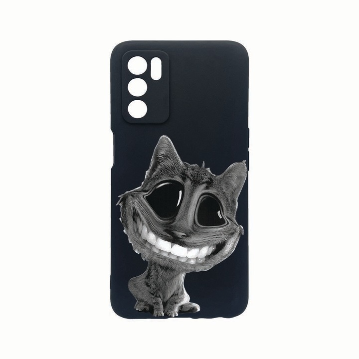 Силиконов калъф Unique за Oppo A16, Crazy Cat, защита на камерата, Black c-B 20