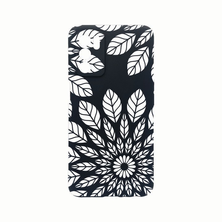 Силиконов калъф Unique за Oppo A16s, Flower Pattern, защита на камерата, Black c-B 76