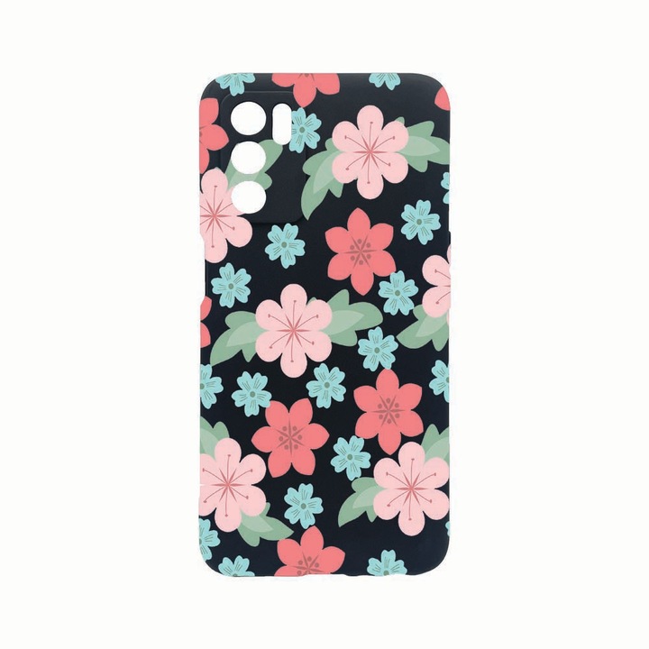 Силиконов калъф Unique за Oppo A54s, Pastel Colors Collection Flowers, защита на камерата, Black c-B 515