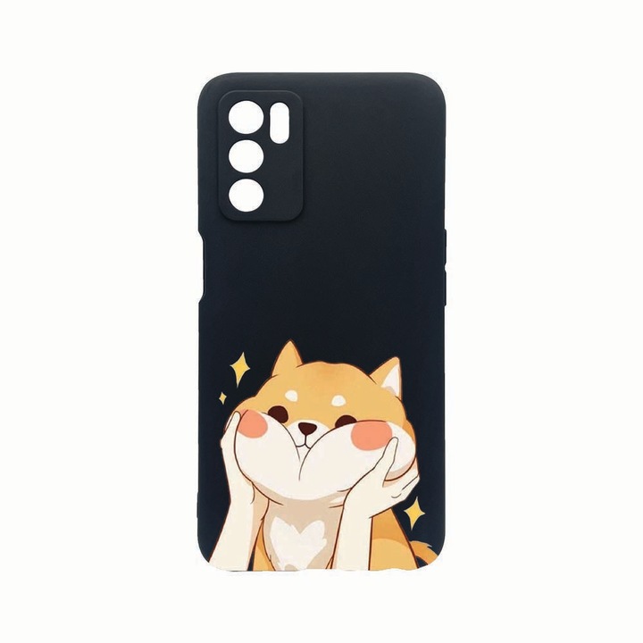 Силиконов калъф Unique за Oppo A16s, Emoji - Sweet Cat, защита на камерата, Black c-B 596