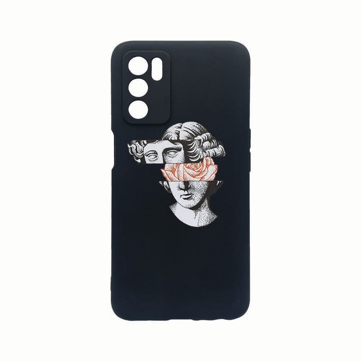 Силиконов калъф Unique за Oppo A16, David Statue - Rose, защита на камерата, Black c-B 604