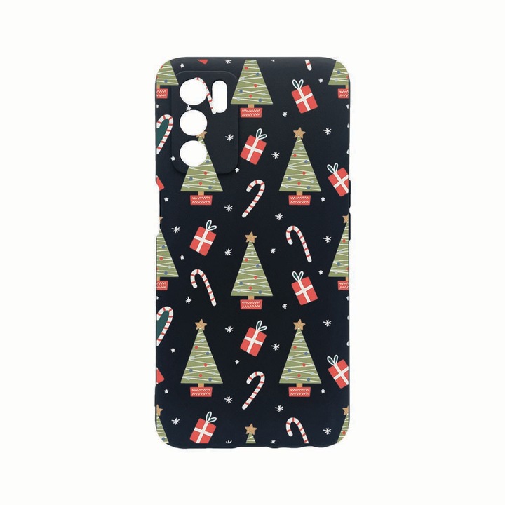 Силиконов калъф Unique за Oppo A16s, Christmas Pattern, защита на камерата, Black c-B 873