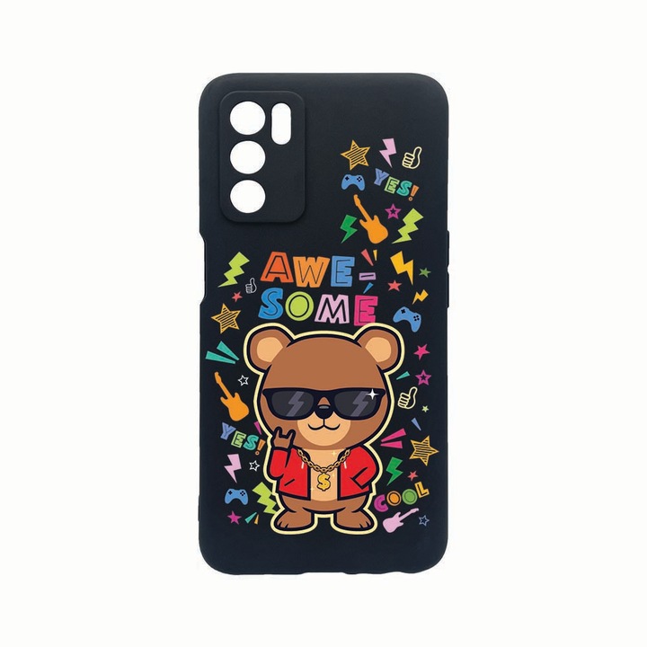 Силиконов калъф Unique за Oppo A16s, Awesome Teddy Bear, защита на камерата, Black c-B 921