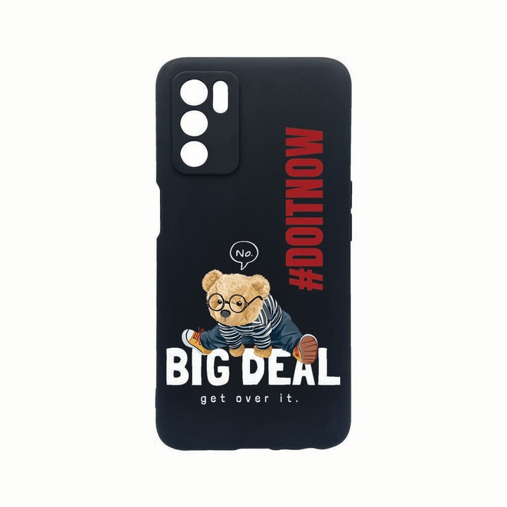 Силиконов калъф Unique за Oppo A16, Do It Now Teddy, защита на камерата, Black c-B 928