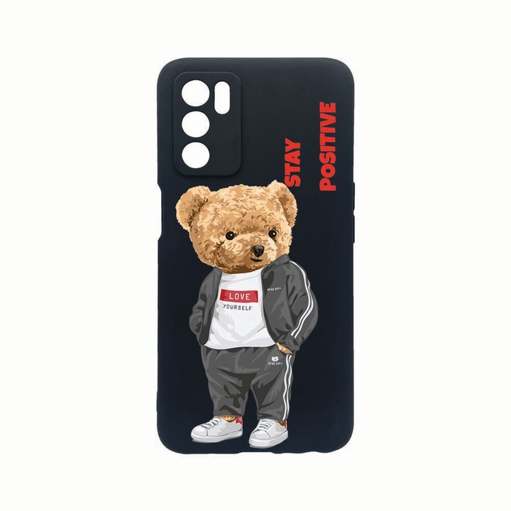 Силиконов калъф Unique за Oppo A16s, Stay Positive - Teddy Bear, защита на камерата, Black c-B 926