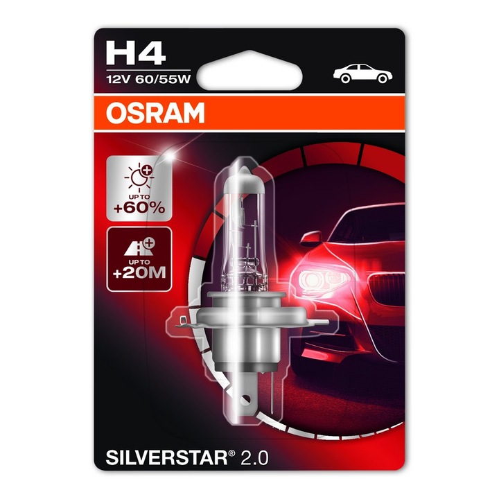 Bec auto halogen OSRAM 12V Silverstar 2.0 H4 P43T 1 buc