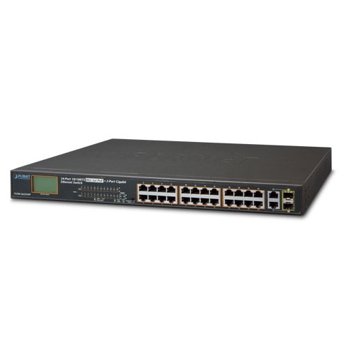 Switch PoE PLANET FGSW-2622VHP, 24-Port 10/100TX 802.3at PoE + 2-Port Gigabit TP/SFP Combo Ethernet Switch with LCD PoE Monitor (300W)