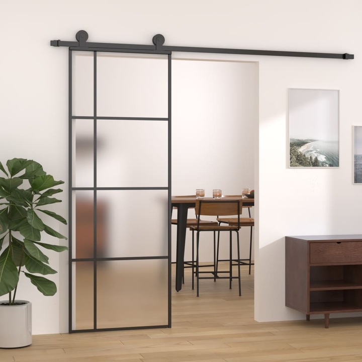Usa glisanta, negru, 76x205 cm, sticla mata ESG si aluminiu,22,63 Kg, usor de montat, Interior91520