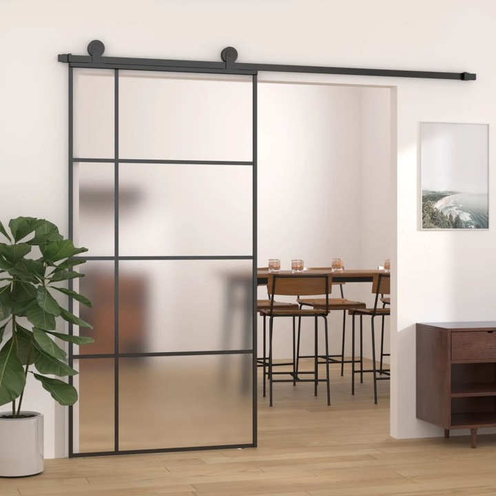 Usa glisanta, negru, 102,5x205 cm, sticla mata ESG si aluminiu,29,28 Kg, usor de montat, Interior38835