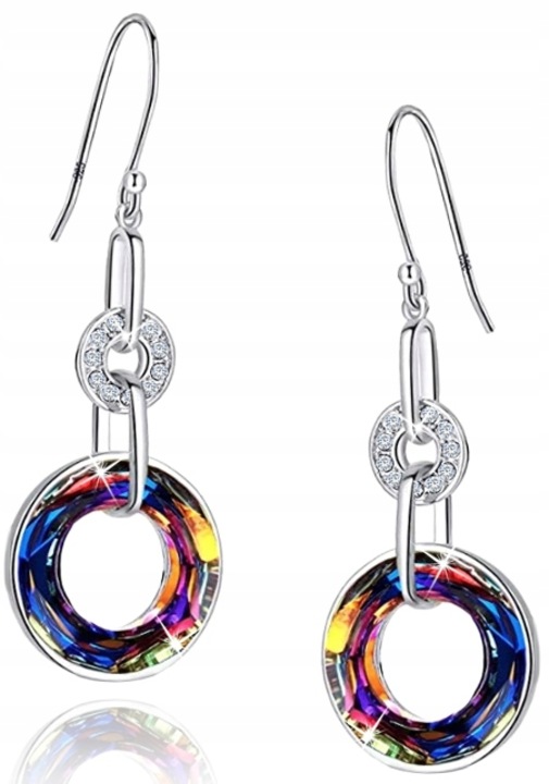 Дълги дамски обеци Mennica Bydgoska, Сребро 925, Камъни Swarovski, Многоцветен