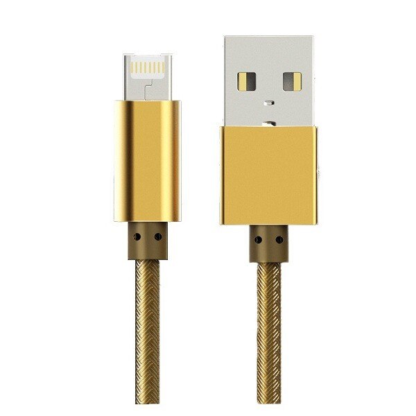 Cablu de incarcare 2.0A ultra rezistent 2-1 Ldnio micro usb si iphone, auriu