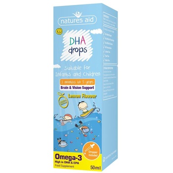 DHA picaturi copii (500 mg-OMEGA 3 din care 350mg DHA) Natures Aid, 50 ml DHA picaturi copii (500 mg-OMEGA 3 din care 350mg DHA) Natures Aid, 50 ml