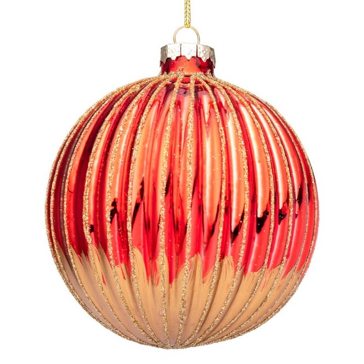 Комплект от 8 модни червени златисти стъклени глобуса 10 см