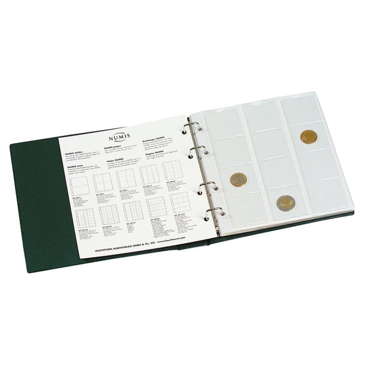 Album pentru monede NUMIS, cu 5 mansoane, inclusiv cutie, verde - 338788