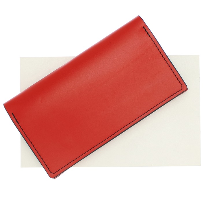 Portofel de dama, din piele naturala, ButicCochet, 20x10x2 cm, cu capse, Rosu - PR706