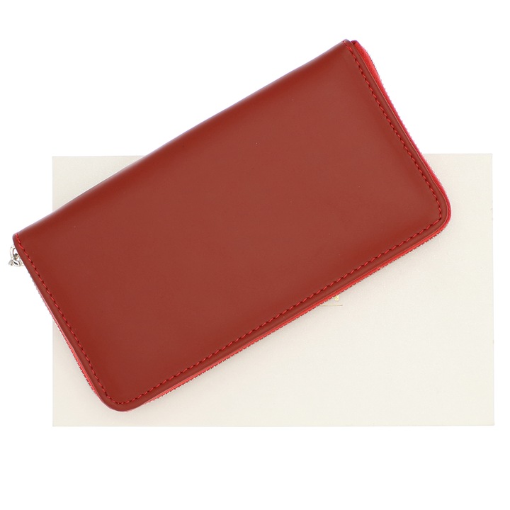 Portofel de dama, din piele naturala, ButicCochet, 19x10x3 cm, cu un fermoar, Bordo - PR702