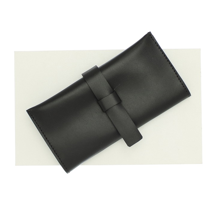 Portofel de dama, din piele naturala, ButicCochet, 17x9x2 cm, cu catarama, Negru - PR707