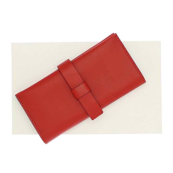 Portofel de dama, din piele naturala, ButicCochet, 17x9x2 cm, cu catarama, Rosu - PR708
